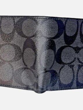 Coach Signature Canvas Bifold Wallet, Charcoal Black Bifold Billfold Card Case M
